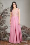 Buy_Rirasa_Pink Tissue, Organza Embroidery Round Neck Hand Top And Skirt Set _at_Aza_Fashions
