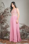 Rirasa_Pink Tissue, Organza Embroidery Round Neck Hand Top And Skirt Set _Online_at_Aza_Fashions