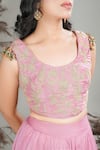 Buy_Rirasa_Pink Tissue, Organza Embroidery Round Neck Hand Top And Skirt Set _Online_at_Aza_Fashions