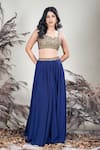 Buy_Rirasa_Navy Crepe Beads, Embroidery Sweetheart Neck Blue Hand Blouse And Skirt _at_Aza_Fashions