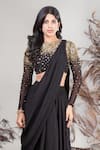 Rirasa_Black Lurex, Crepe Beads, Sequins Round Neck Hand Embroidered Lehenga Saree Set _Online_at_Aza_Fashions