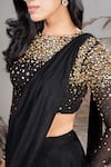 Buy_Rirasa_Black Lurex, Crepe Beads, Sequins Round Neck Hand Embroidered Lehenga Saree Set _Online_at_Aza_Fashions