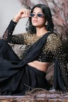 Shop_Rirasa_Black Lurex, Crepe Beads, Sequins Round Neck Hand Embroidered Lehenga Saree Set _Online_at_Aza_Fashions
