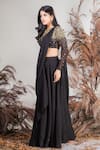 Rirasa_Black Lurex, Crepe Beads, Sequins Round Neck Hand Embroidered Lehenga Saree Set _at_Aza_Fashions