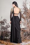 Shop_Rirasa_Black Lurex, Crepe Beads, Sequins Round Neck Hand Embroidered Lehenga Saree Set _at_Aza_Fashions