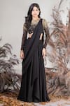 Buy_Rirasa_Black Lurex, Crepe Beads, Sequins Round Neck Hand Embroidered Lehenga Saree Set _at_Aza_Fashions