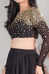 Buy_Rirasa_Black Organza, Net Sequins, Beads Round Neck Hand Embroidered Skirt And Blouse Set _Online_at_Aza_Fashions