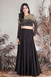 Buy_Rirasa_Black Organza, Net Sequins, Beads Round Neck Hand Embroidered Skirt And Blouse Set _at_Aza_Fashions