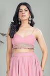 Rirasa_Pink Organza Beads, Embroidery Sweetheart Neck Hand Blouse And Skirt Set _Online_at_Aza_Fashions