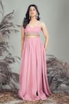 Buy_Rirasa_Pink Organza Beads, Embroidery Sweetheart Neck Hand Blouse And Skirt Set _at_Aza_Fashions