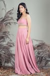 Shop_Rirasa_Pink Organza Beads, Embroidery Sweetheart Neck Hand Blouse And Skirt Set _Online_at_Aza_Fashions