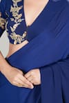 Rirasa_Navy Crepe Embroidery V-neck Blue Hand Saree Set _Online_at_Aza_Fashions