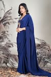 Buy_Rirasa_Navy Crepe Embroidery V-neck Blue Hand Saree Set _Online_at_Aza_Fashions