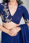 Rirasa_Navy Crepe, Georgette Beads Blue Hand Embroidered Pre-draped Saree With Blouse _Online_at_Aza_Fashions