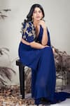 Buy_Rirasa_Navy Crepe, Georgette Beads Blue Hand Embroidered Pre-draped Saree With Blouse _Online_at_Aza_Fashions