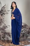 Shop_Rirasa_Navy Crepe, Georgette Beads Blue Hand Embroidered Pre-draped Saree With Blouse _Online_at_Aza_Fashions