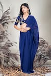 Buy_Rirasa_Navy Crepe, Georgette Beads Blue Hand Embroidered Pre-draped Saree With Blouse _at_Aza_Fashions