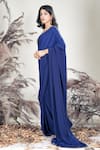 Shop_Rirasa_Navy Crepe Embroidery Plunge Neck Blue Hand Pre-draped Saree With Blouse _Online_at_Aza_Fashions
