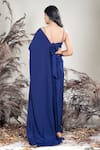 Shop_Rirasa_Navy Crepe Embroidery Plunge Neck Blue Hand Pre-draped Saree With Blouse _at_Aza_Fashions