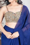 Rirasa_Navy Crepe, Georgette Beads, Embroidery Blue Hand Pre-draped Saree With Blouse _Online_at_Aza_Fashions