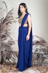 Buy_Rirasa_Navy Crepe, Georgette Beads, Embroidery Blue Hand Pre-draped Saree With Blouse _Online_at_Aza_Fashions