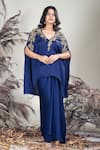 Buy_Rirasa_Navy Embroidery V-neck Blue Hand Tunic And Skirt _at_Aza_Fashions