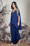 Shop_Rirasa_Navy Embroidery V-neck Blue Hand Tunic And Skirt _Online_at_Aza_Fashions