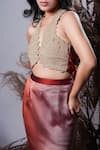 Rirasa_Brown Georgette Embroidery Halter Neck Ombre Hand Bustier And Skirt _Online_at_Aza_Fashions