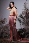 Shop_Rirasa_Brown Georgette Embroidery Halter Neck Ombre Hand Bustier And Skirt _Online_at_Aza_Fashions