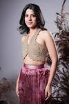 Buy_Rirasa_Coral Embroidery Halter Neck Pink Hand Bustier And Skirt _Online_at_Aza_Fashions