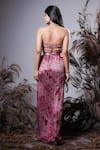 Shop_Rirasa_Coral Embroidery Halter Neck Pink Hand Bustier And Skirt _at_Aza_Fashions