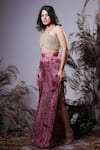 Rirasa_Coral Embroidery Halter Neck Pink Hand Bustier And Skirt _at_Aza_Fashions