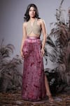 Buy_Rirasa_Coral Embroidery Halter Neck Pink Hand Bustier And Skirt _at_Aza_Fashions