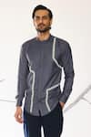 Shop_Ankit V Kapoor_Gray Beads Lumen Grid Statement Shirt _at_Aza_Fashions