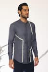 Shop_Ankit V Kapoor_Gray Beads Lumen Grid Statement Shirt _Online_at_Aza_Fashions