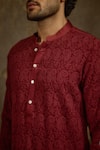 Shop_Ankit V Kapoor_Maroon Georgette, Cotton Shahgul Woven Kurta Set _Online_at_Aza_Fashions