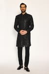 Buy_Ankit V Kapoor_Black Sequins Woven Designer Sherwani And Pant Set _at_Aza_Fashions