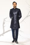 Buy_Ankit V Kapoor_Blue Crepe Futuristic Dusk Sherwani And Pant Set _at_Aza_Fashions