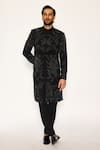 Buy_Ankit V Kapoor_Black Embroidery, Zari Obsidian Bloom Indo Sherwani Set _at_Aza_Fashions