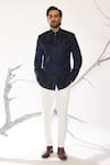 Buy_Ankit V Kapoor_Blue Cotton, Silk Beads Deco Crest Bandhgala And Pant Set _at_Aza_Fashions