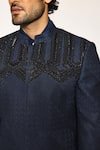 Buy_Ankit V Kapoor_Blue Cotton, Silk Beads Deco Crest Bandhgala And Pant Set _Online_at_Aza_Fashions