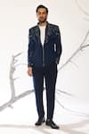 Buy_Ankit V Kapoor_Blue Viscose Embroidery Azure Vault Deep Shacket And Pant Set _at_Aza_Fashions