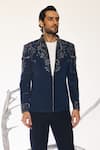 Buy_Ankit V Kapoor_Blue Viscose Embroidery Azure Vault Deep Shacket And Pant Set _Online_at_Aza_Fashions