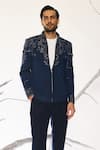 Ankit V Kapoor_Blue Viscose Embroidery Azure Vault Deep Shacket And Pant Set _at_Aza_Fashions