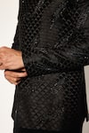 Ankit V Kapoor_Black Cotton, Silk Designer Woven Bandhgala And Pant Set _Online_at_Aza_Fashions