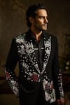 Shop_Ankit V Kapoor_Black Viscose Sequins Flora Nova Designer Tuxedo Set _Online_at_Aza_Fashions