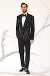 Buy_Ankit V Kapoor_Black Sequins, Embroidery Stellar Weave Tuxedo Set _at_Aza_Fashions