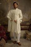 Buy_Ankit V Kapoor_Ivory Embroidery Heeranva Woven Silk Sherwani Set _at_Aza_Fashions