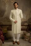 Shop_Ankit V Kapoor_Ivory Embroidery Heeranva Woven Silk Sherwani Set 