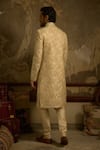 Shop_Ankit V Kapoor_Ivory Embroidery Mehraan Woven Silk Sherwani Set _at_Aza_Fashions